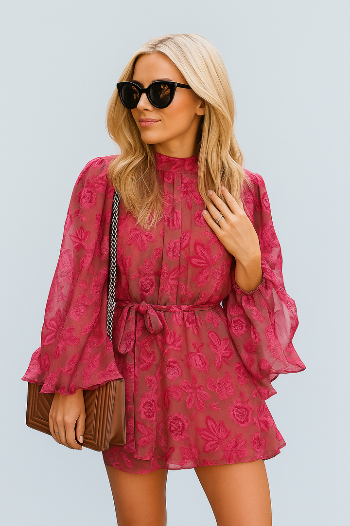 Damen Kleid Blumenmuster Rückenfrei Sommer Elegant