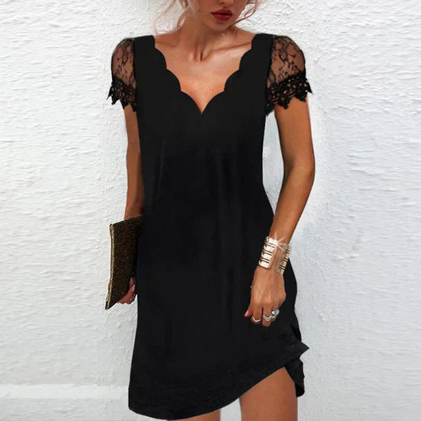 Damen Cocktailkleid Schwarz mit Spitzenärmeln für Elegante Anlässe 1