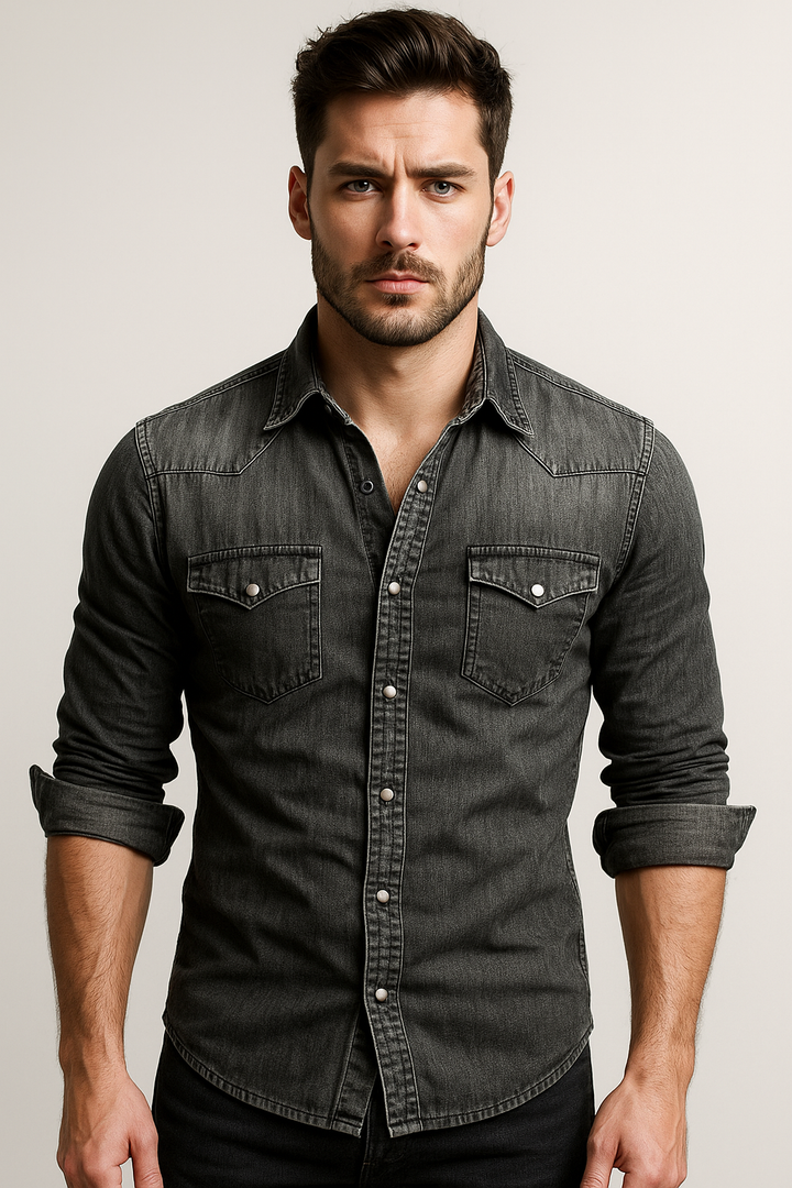 Variant image for Herren Denim-Hemd Blau Größe M Baumwolle Langarm-11