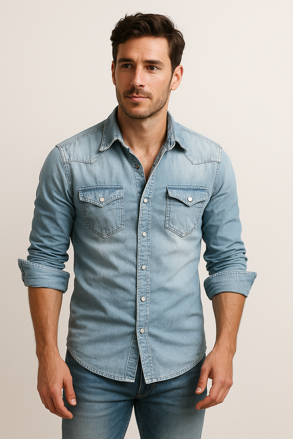 Herren Denim-Hemd Blau Größe M Baumwolle Langarm-1