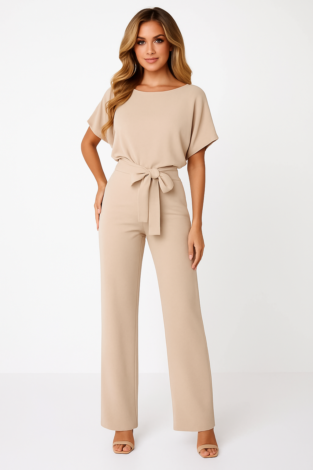 Damen Jumpsuit Schwarz Größe M Polyester, Festlich mit Verstellbarem Gürtel für Hochzeit und besondere Anlässe-1