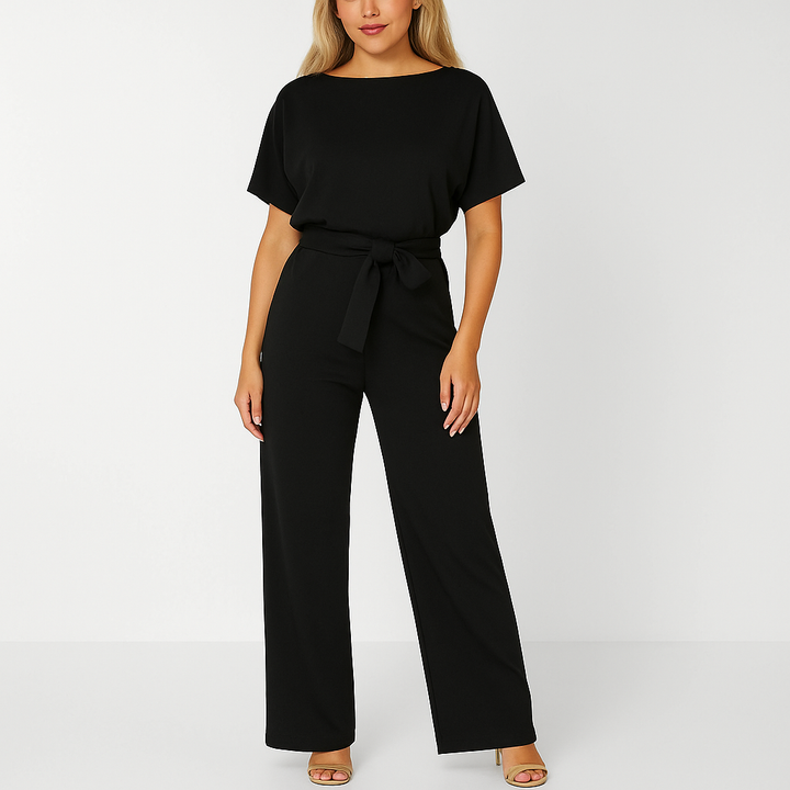 Damen Jumpsuit Schwarz Größe M Polyester, Festlich mit Verstellbarem Gürtel für Hochzeit und besondere Anlässe-3