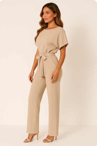 Damen Jumpsuit Schwarz Größe M Polyester, Festlich mit Verstellbarem Gürtel für Hochzeit und besondere Anlässe-2