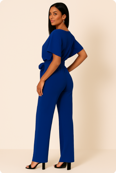 Damen Jumpsuit Schwarz Größe M Polyester, Festlich mit Verstellbarem Gürtel für Hochzeit und besondere Anlässe-6