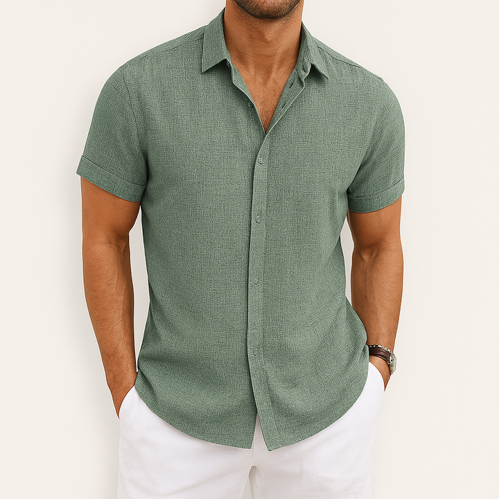 Herren Kurzarmhemd Blau Größe M Baumwolle Atmungsaktiv Sommer Hemd Herren-3