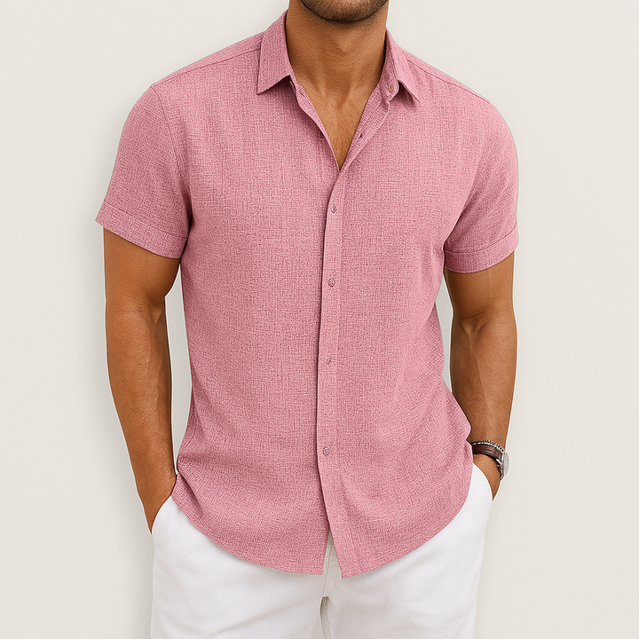 Herren Kurzarmhemd Blau Größe M Baumwolle Atmungsaktiv Sommer Hemd Herren-5