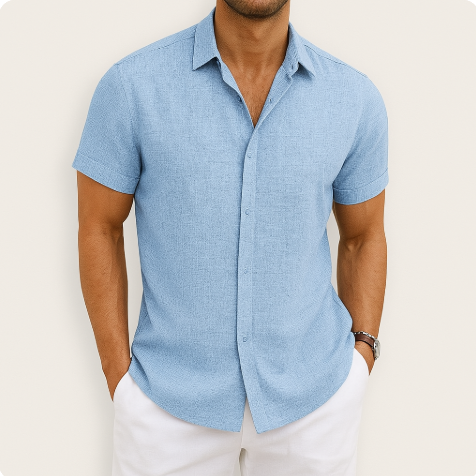 Variant image for Herren Kurzarmhemd Blau Größe M Baumwolle Atmungsaktiv Sommer Hemd Herren-7