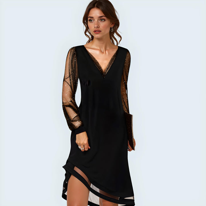 Damen Abendkleid mit Durchsichtigen Ärmeln für Hochzeiten und Formelle Anlässe
