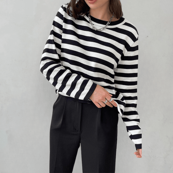 Variant image for Damen Pullover Gestreift Größe M Baumwolle-13