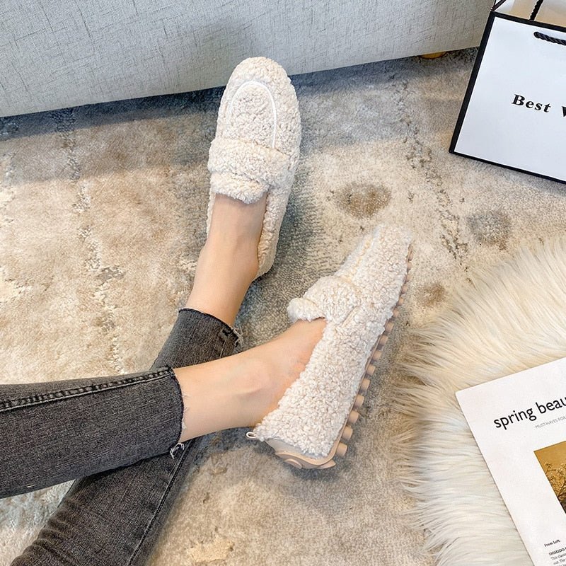 Damen Hausschuhe Beige Größe M Polyester Plüschpantoffeln-1