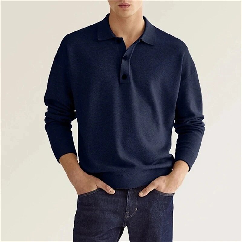Variant image for Herren Langarm Poloshirt Blau Größe M Baumwolle-31