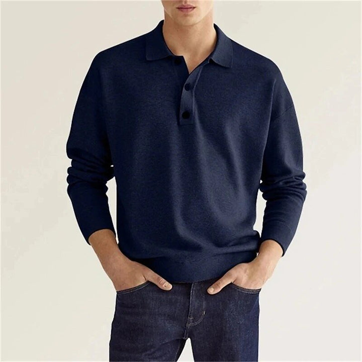 Variant image for Herren Langarm Poloshirt Blau Größe M Baumwolle-31