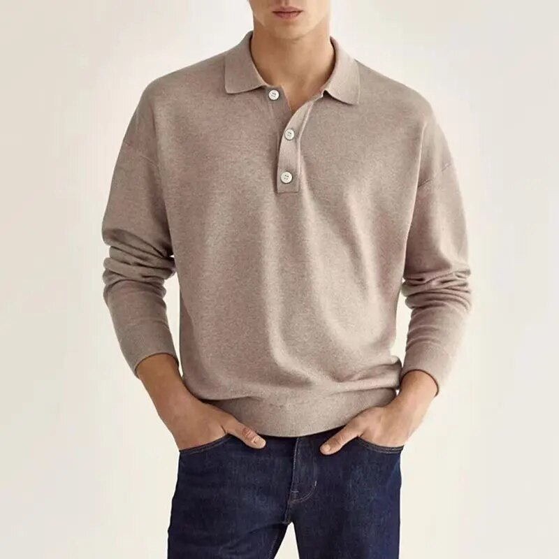 Herren Langarm Poloshirt Blau Größe M Baumwolle-1