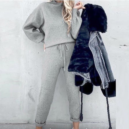 Damen Pullover und Hosen Set Grau Größe M Baumwolle-4