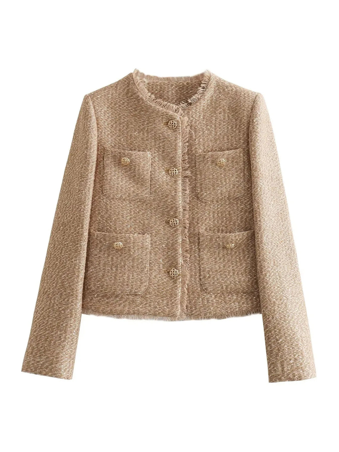 Damen Blazer Grau Größe M Polyester Tailliert Eleganter Tweed-Blazer-5