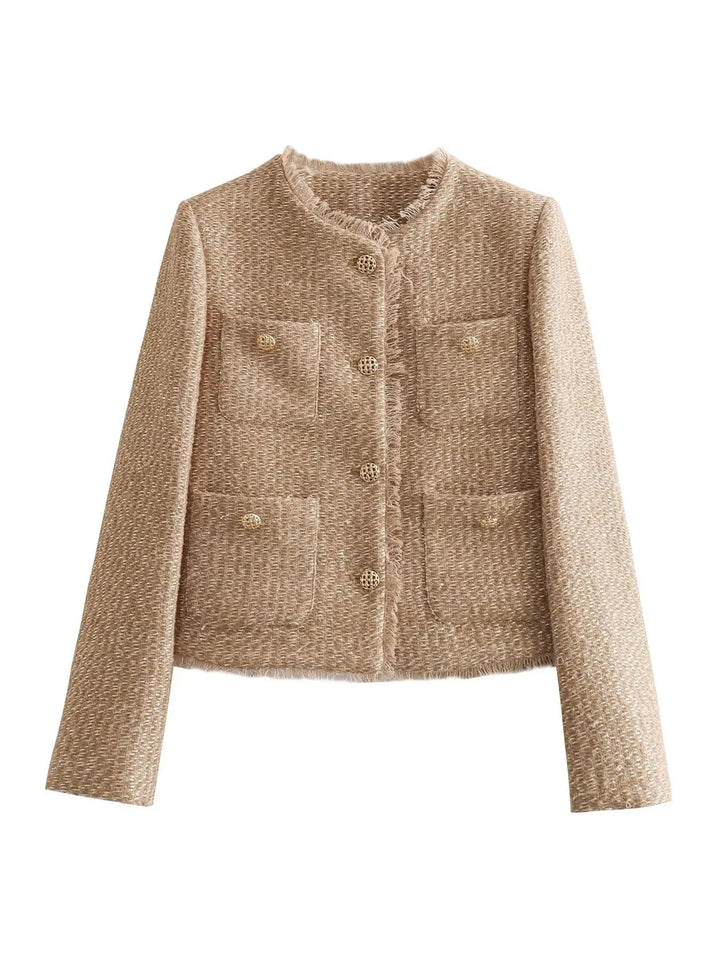 Damen Blazer Grau Größe M Polyester Tailliert Eleganter Tweed-Blazer-5