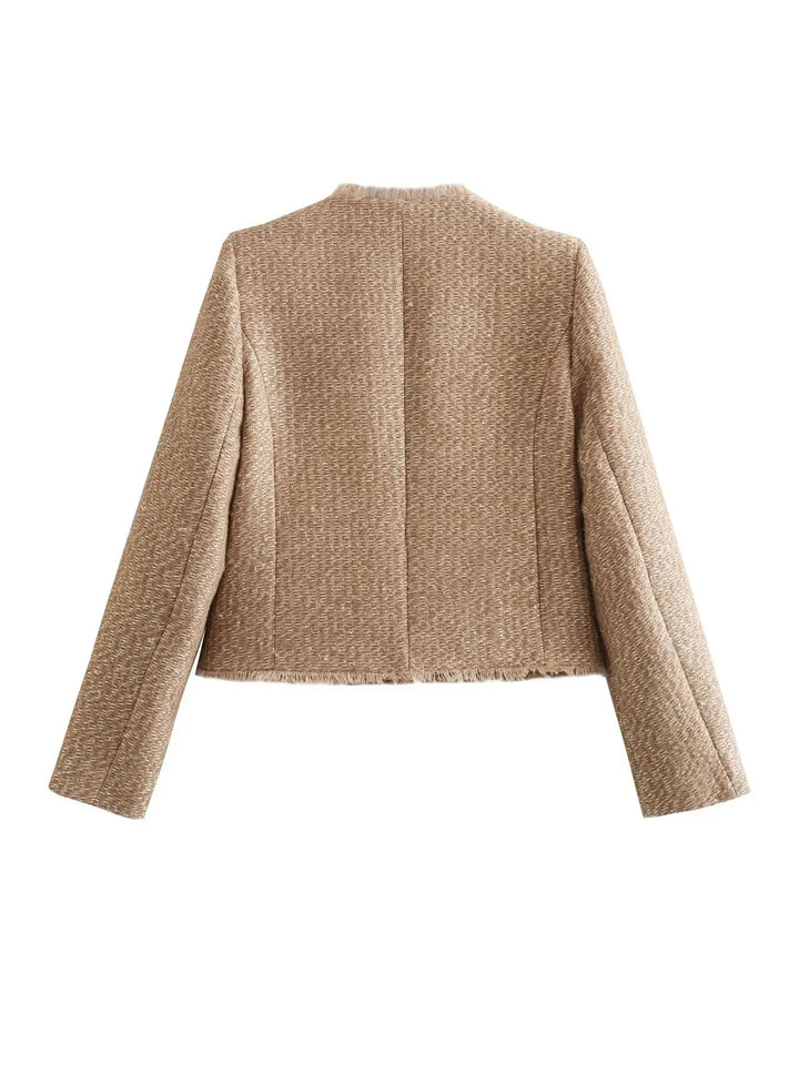 Damen Blazer Grau Größe M Polyester Tailliert Eleganter Tweed-Blazer-3