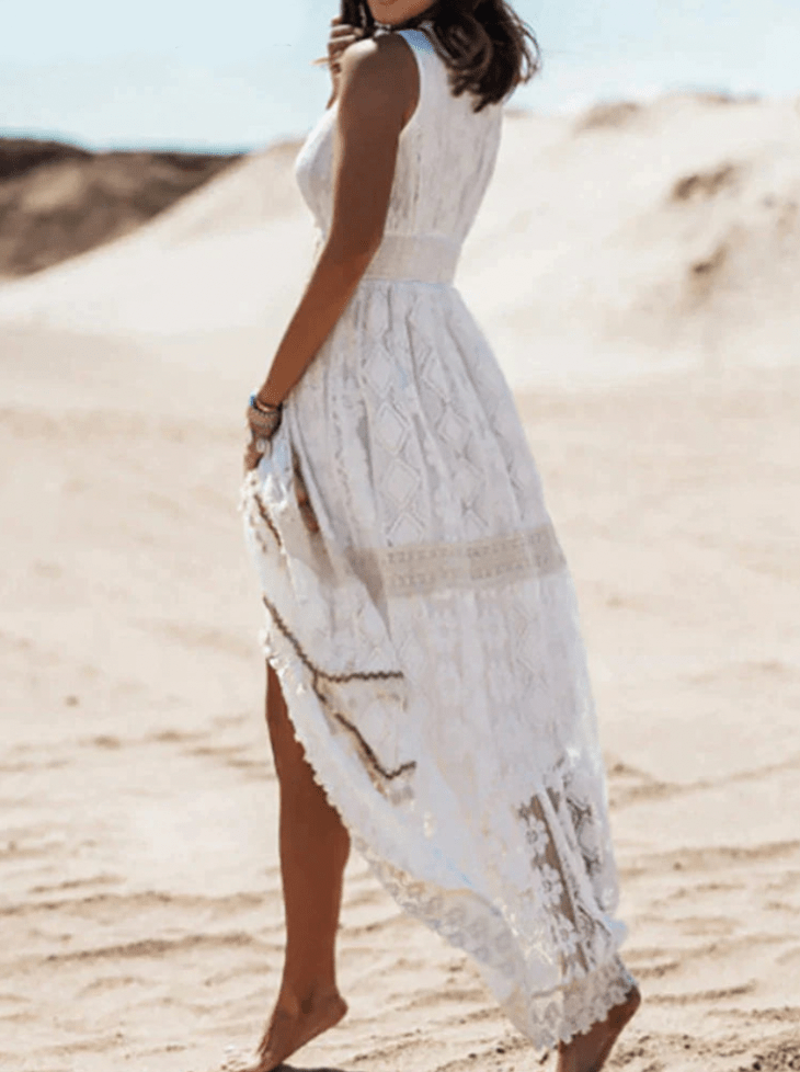 Damen Boho-Spitzenkleid Weiß Größe M Polyester Festliche Kleider-6