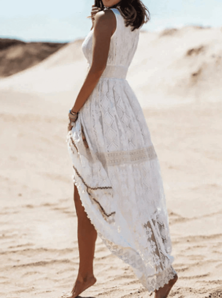 Damen Boho-Spitzenkleid Weiß Größe M Polyester Festliche Kleider-6