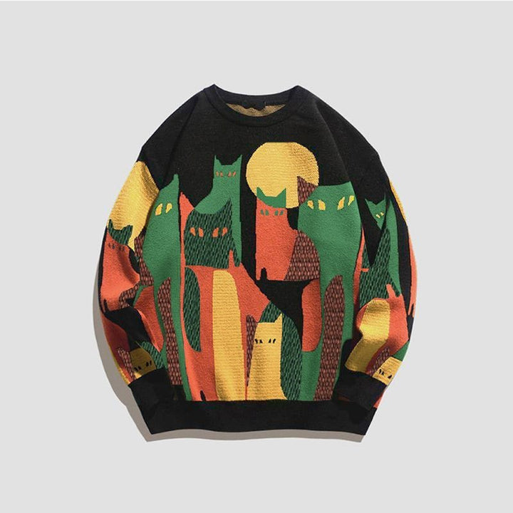 Damen Pullover Bunt Größe M Baumwolle Katzenmotiv-1