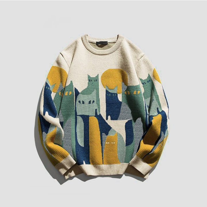 Variant image for Damen Pullover Bunt Größe M Baumwolle Katzenmotiv-6