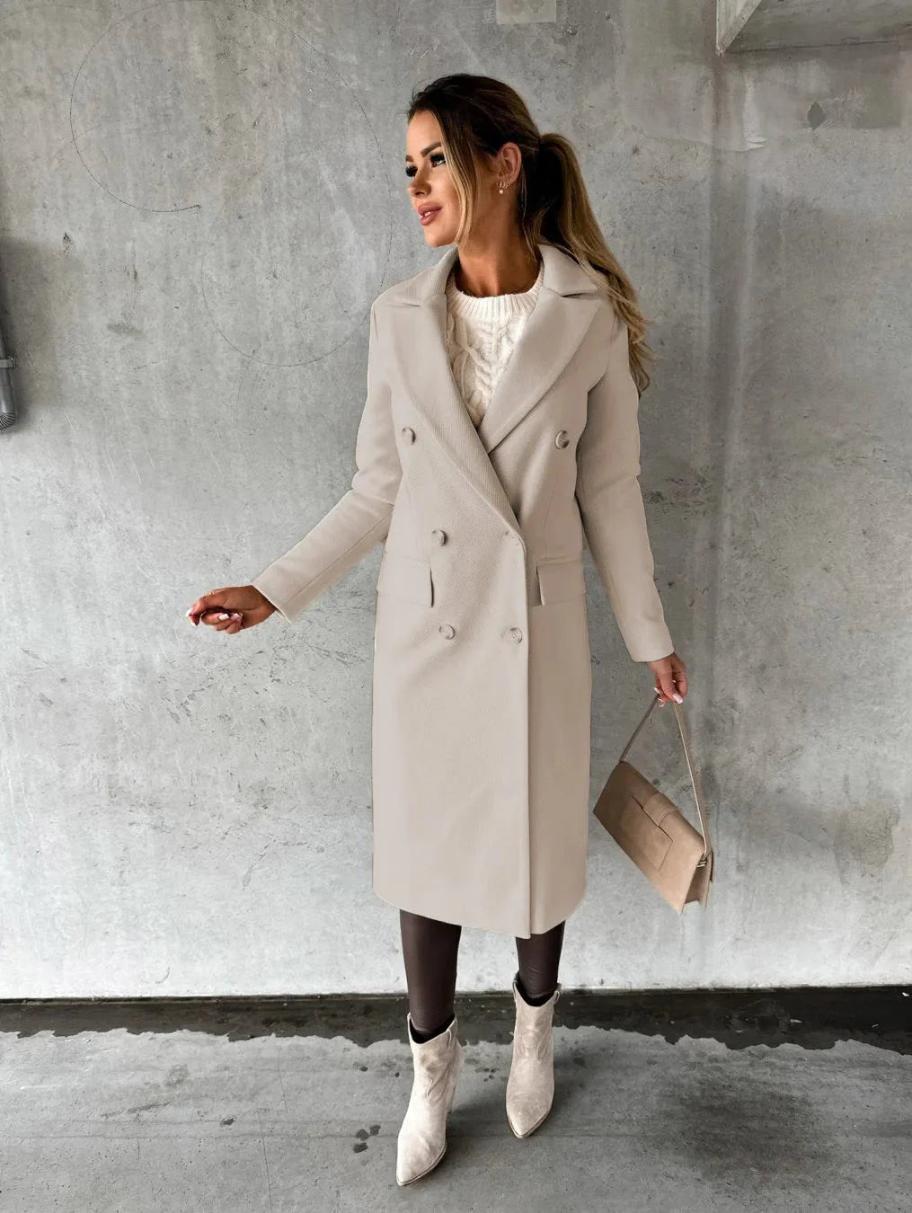 Damen Zweireiher-Mantel Schwarz Größe M Polyester - Eleganter Wintermantel für Stil und Komfort-1