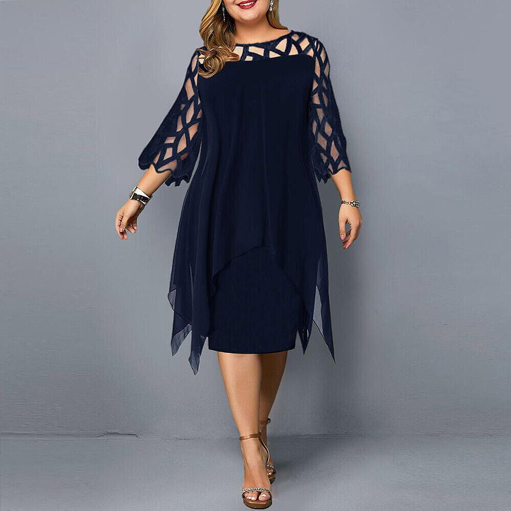 Damen Abendkleid Midi mit Spitze und O-Ausschnitt für besondere Anlässe 1